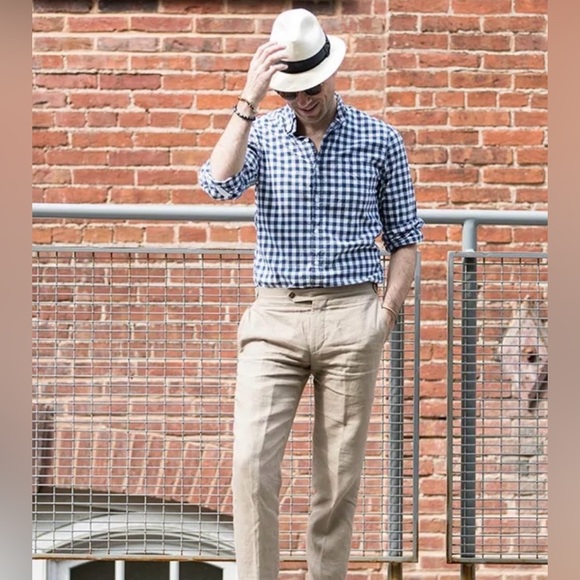 J. McLaughlin Men’s Gingham Slim Fit Shirt Blue Size Medium - Picture 2 of 7